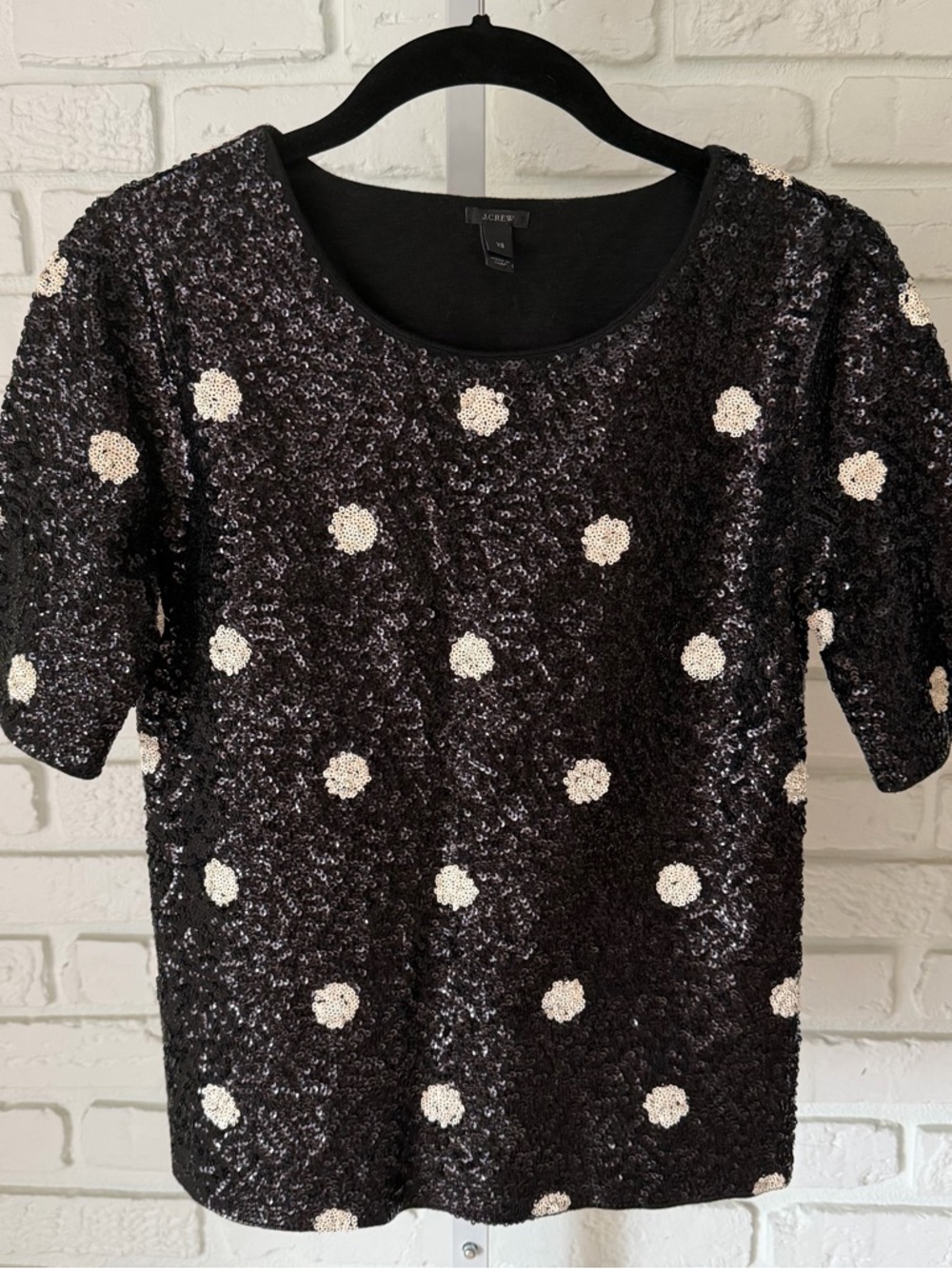 J.Crew Black Sequin Polka Dot Top XS Short Sleeve Party